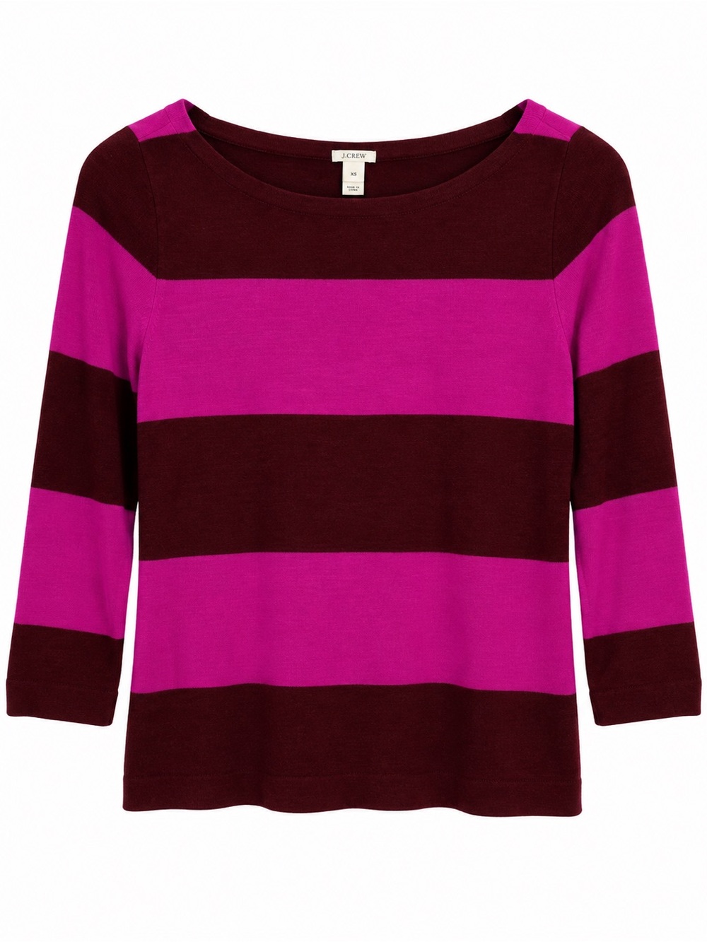 J.Crew Striped Boat Neck Long Sleeve Top Burgundy Pink Size XS